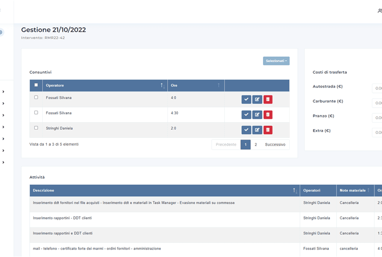 Gestione materiali e consuntivi