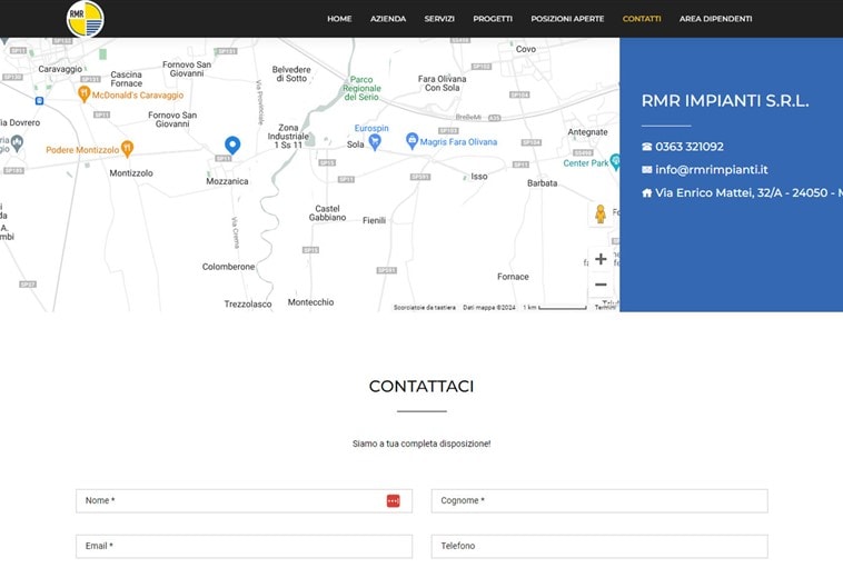 Pagina con mappa modulo di contatti 